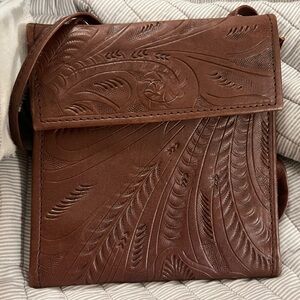 JL Saldivar Brown Hand Tooled Leather Crossbody Bag